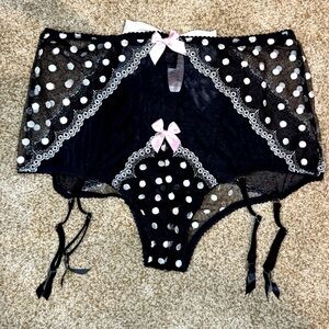 Victorias Secret Very Sexy Black Polka Dot Garter High Waisted Panties. Size L
